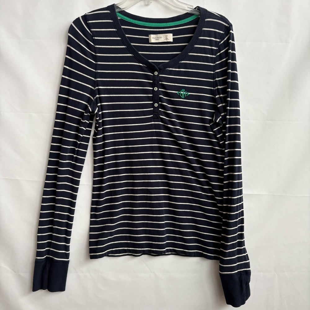 Gilly Hicks Navy and White Striped Henley. Size L  INV25/247